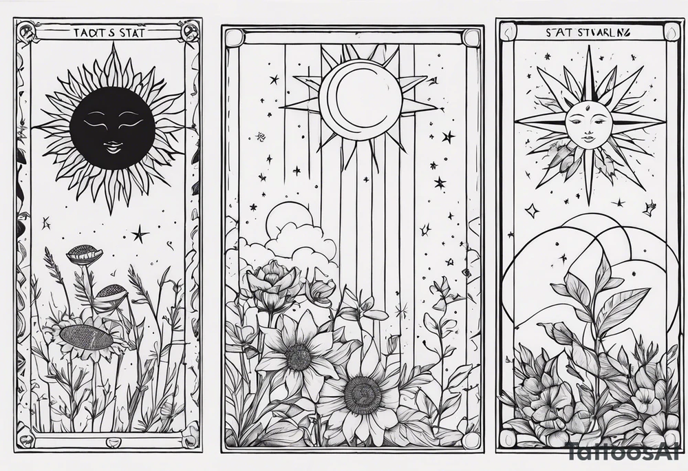 Tarot cards, whimsy, floral, sun star moon tattoo idea