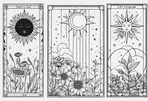 Tarot cards, whimsy, floral, sun star moon tattoo idea