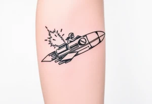 Rocket ship with sparks coming out of the back and someone riding it tattoo idea