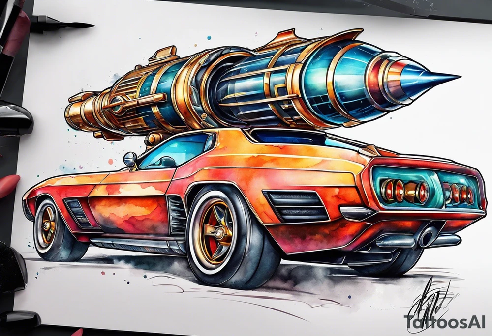 futuristic rocket time machine car tattoo idea