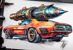 futuristic rocket time machine car tattoo idea