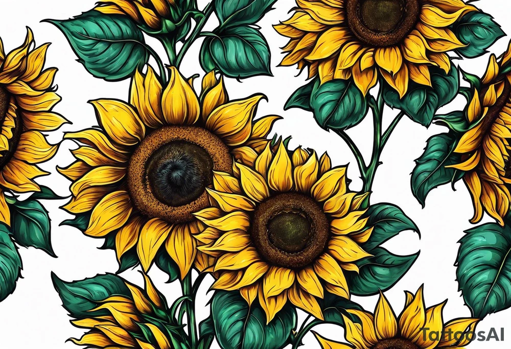 Sunflowers with three dog paws tattoo idea