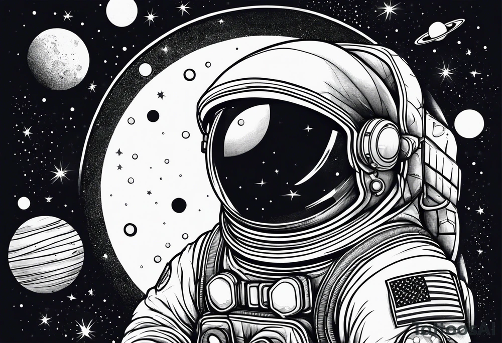 An astronaut floating in space with planets around him tattoo idea An astronaut floating in space with planets around him tattoo idea