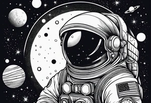 An astronaut floating in space with planets around him tattoo idea