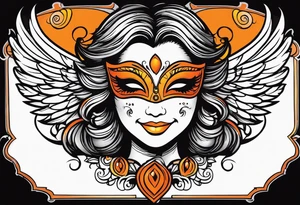 Angel masquerade face laughing that is black and orange tattoo idea