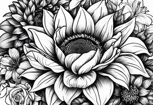 Sunflower, Rose and Lily tattoo idea