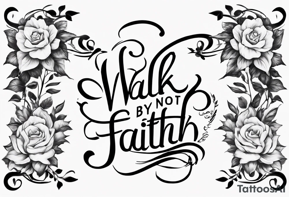 “walk by faith, not by sight” with an elegant script font. Integrate a subtle stairwell wrapping around the quote. This design captures the essence of the journey guided by faith. tattoo idea