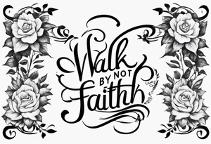 “walk by faith, not by sight” with an elegant script font. Integrate a subtle stairwell wrapping around the quote. This design captures the essence of the journey guided by faith. tattoo idea