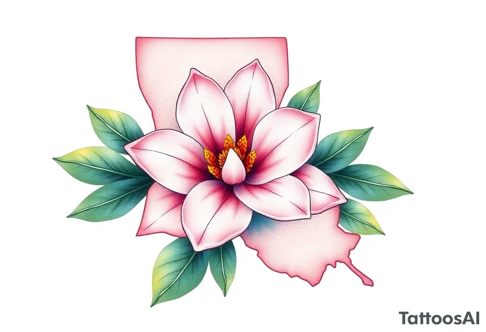 State or louisiana with magnolia flower in tooled leather tattoo idea