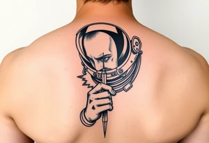 A spaceman junkie with a needle tattoo idea
