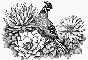 Quails, cactus, flowers tattoo idea