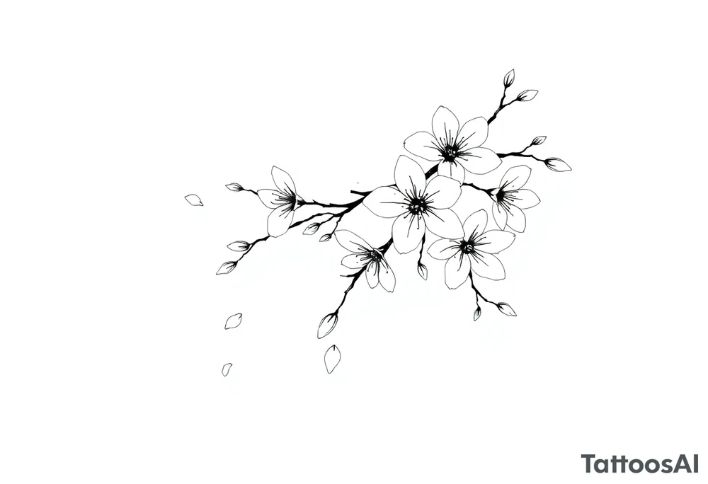 delicate cherry blossoms swirling in spring breeze with petals tattoo idea