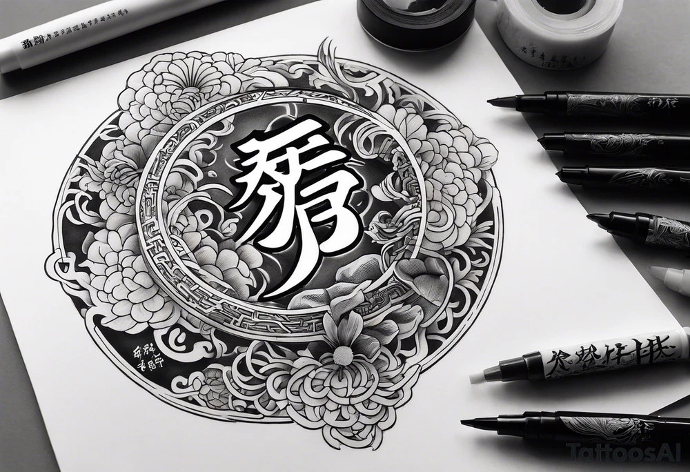 Chinese lettering next to a Japanese  charm tattoo idea