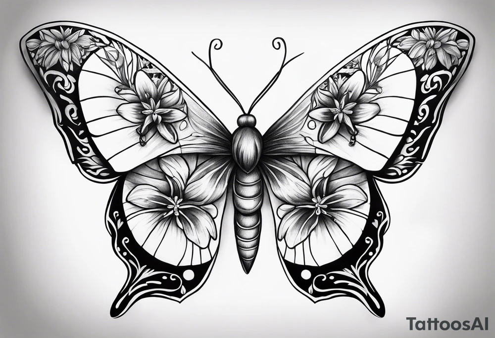 Moon and stars moth lily tattoo idea