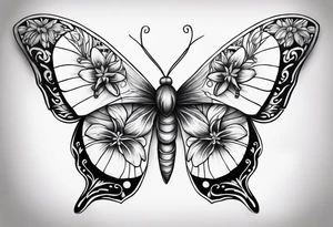 Moon and stars moth lily tattoo idea