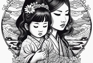 Sad little girl with father spirit holding her tattoo idea