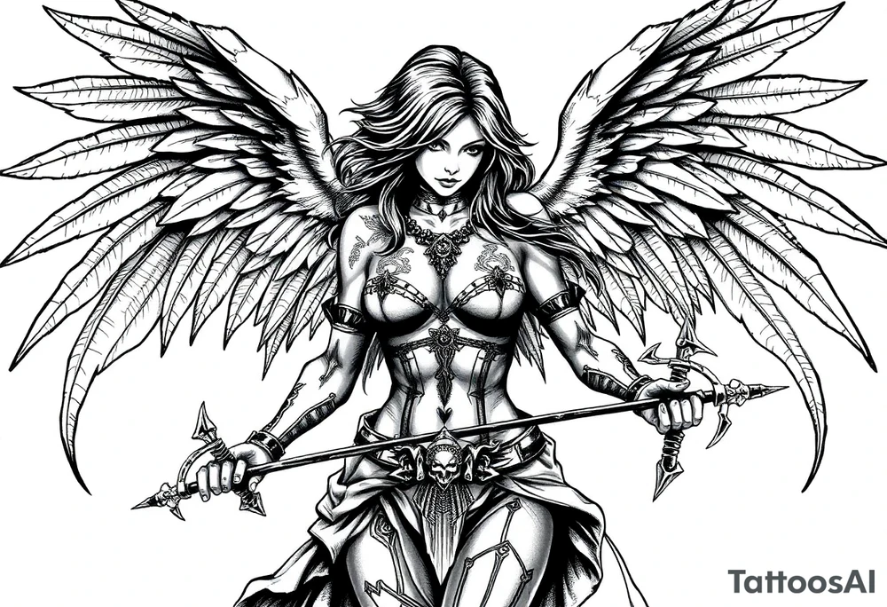 Goth angel sexy full body warrior tattoo idea