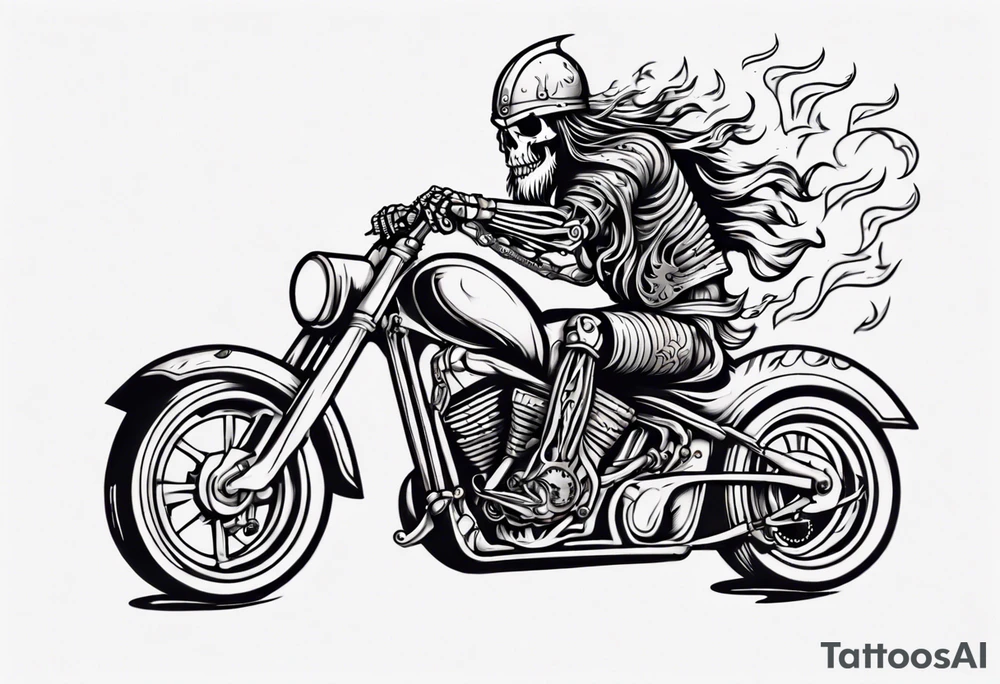 A viking skeleton riding a motorcycle with flames tattoo idea A viking skeleton riding a motorcycle with flames tattoo idea
