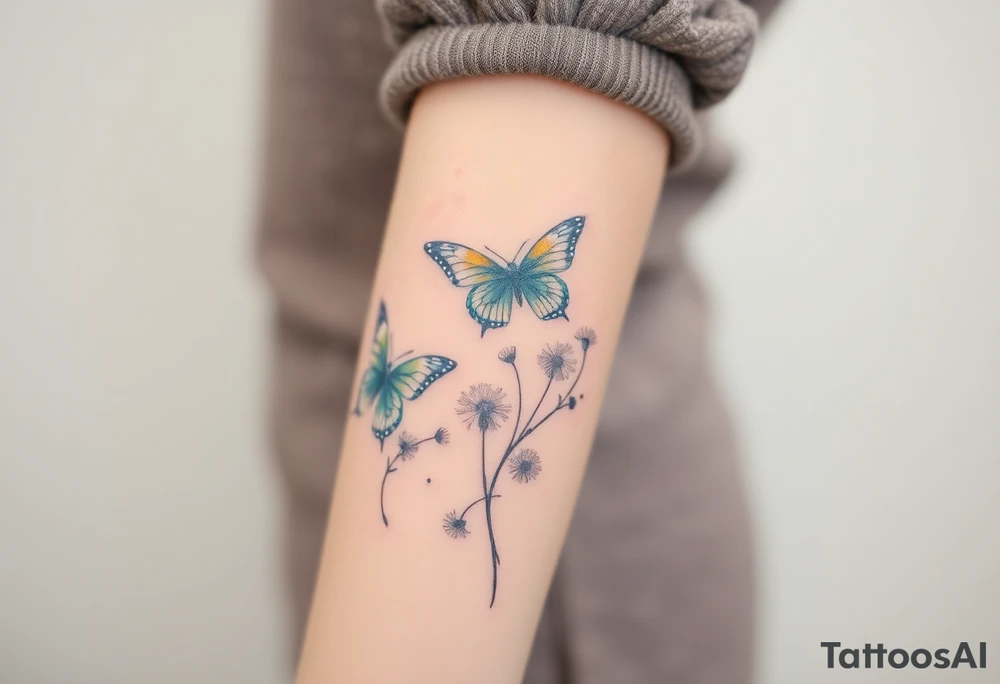 butterflies with vines of dandelions blowing in the wind tattoo idea