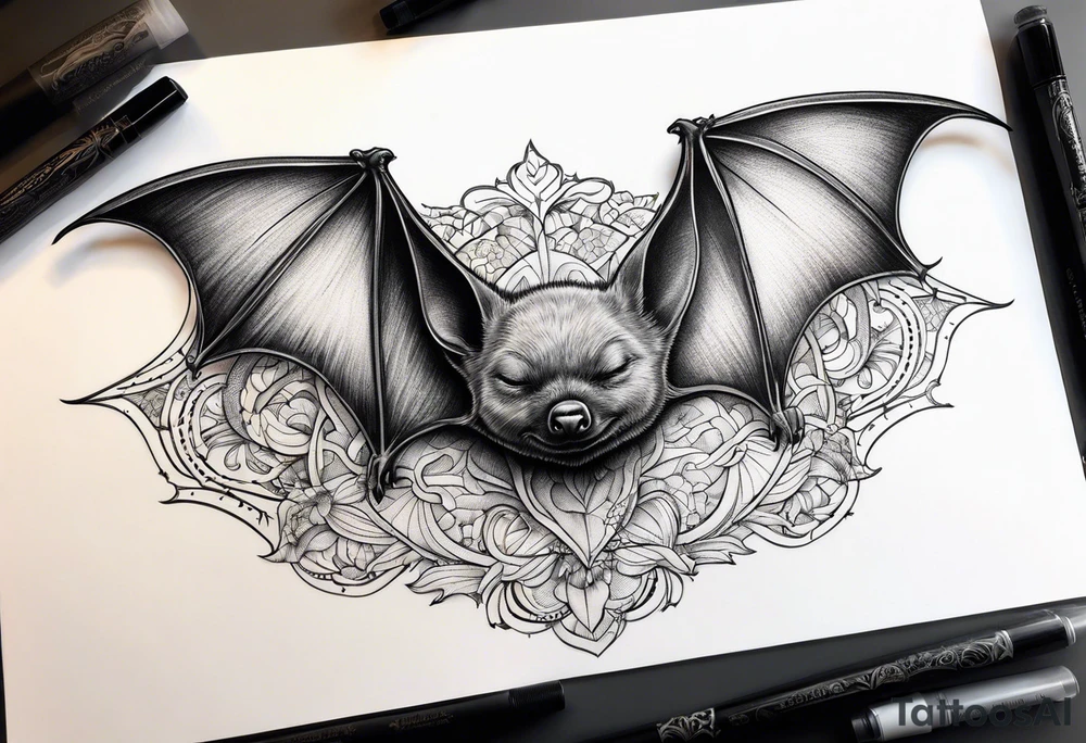 A full body of a bat sleeping tattoo idea
