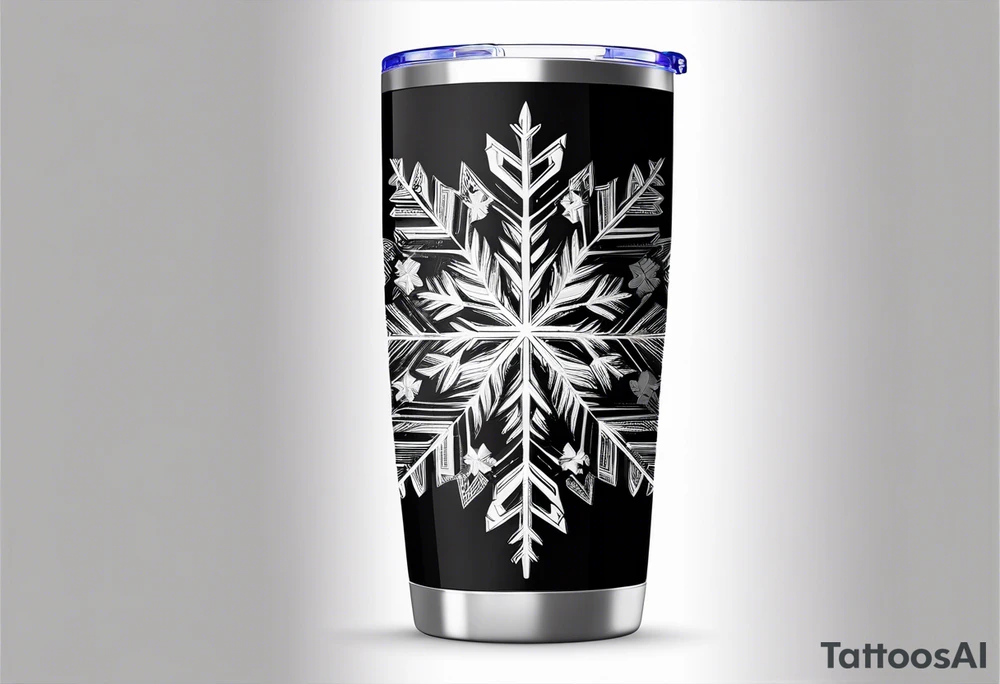 20 oz tumbler simple minimalist Christmas snowflake
motif with a blank banner to engrave a name in the middle tattoo idea