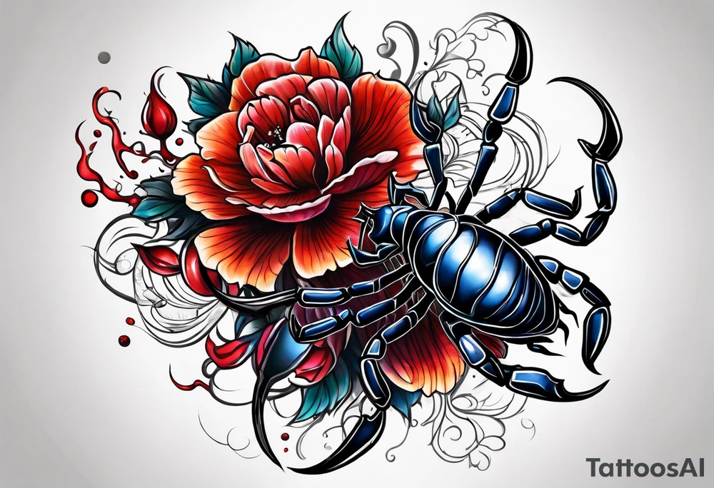 scorpion blood flowers tattoo idea