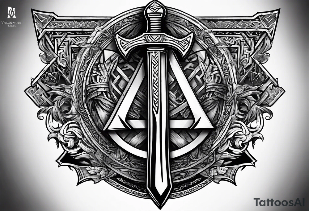 Valhalla valknut sword axe tattoo idea