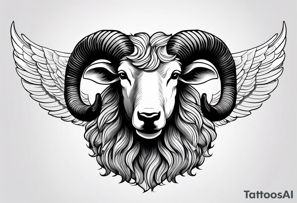 Black sheep with horns and angle wings for arm tattoo tattoo idea