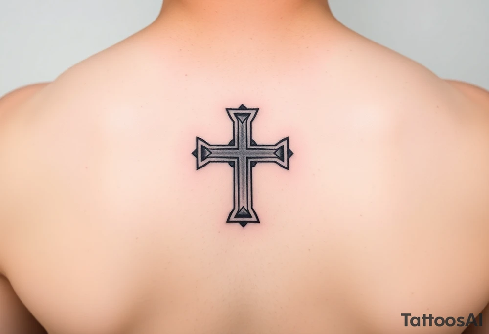 A minimalist black-and-gray Maltese cross with subtle shading, giving it a clean and modern aesthetic tattoo idea