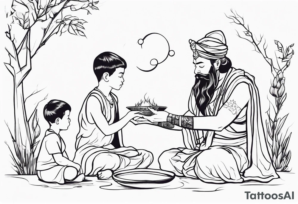 mindful savage, wise man performing transition ritual with young boys tattoo idea