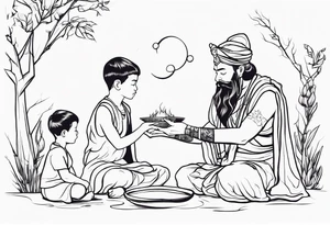mindful savage, wise man performing transition ritual with young boys tattoo idea