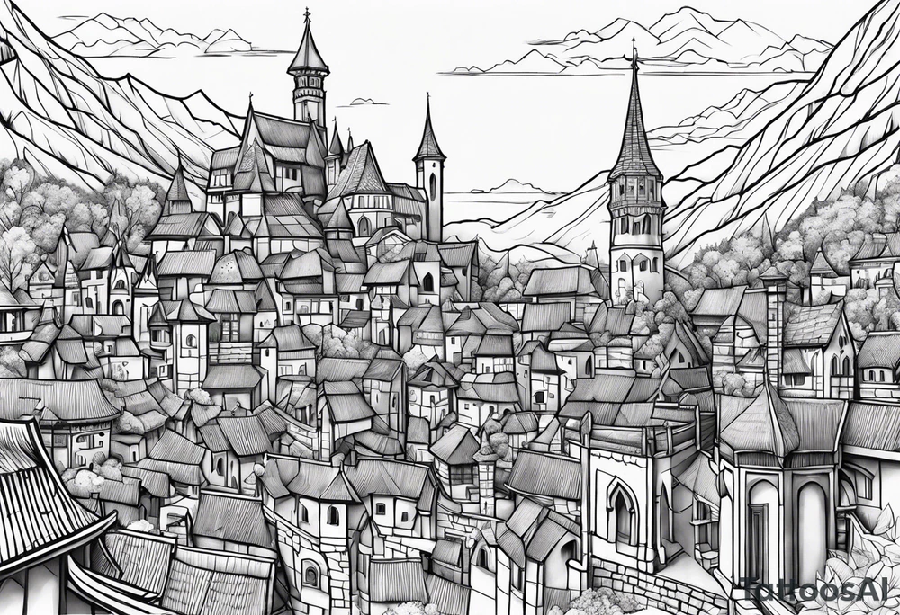 medieval tribal city land tattoo idea