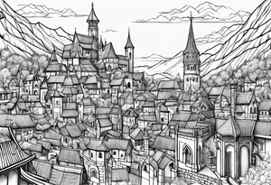 medieval tribal city land tattoo idea