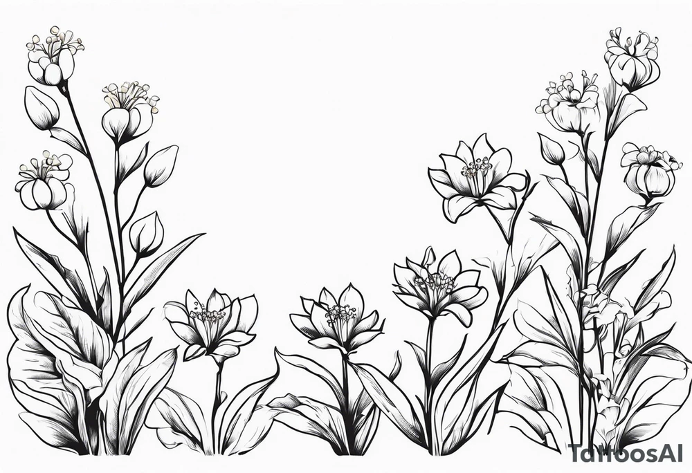 Lily of the valley. Marigold, chrysanthemum, and lily combined for thigh tattoo vertically tattoo idea