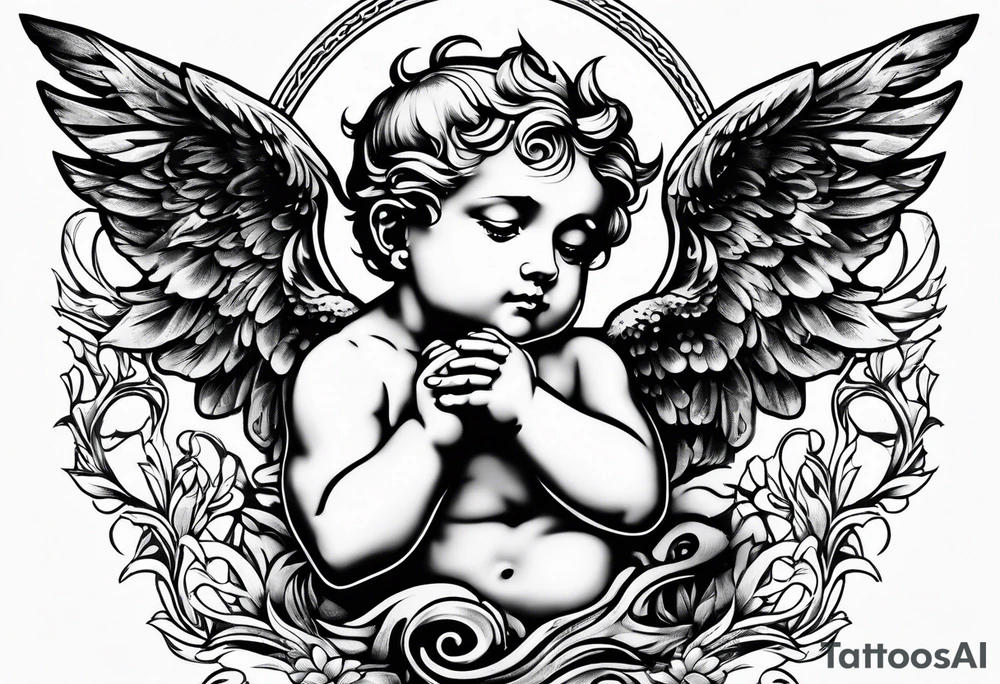 Cherub looking down tattoo idea