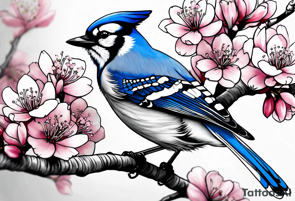 Blue jay on cherry blossoms tattoo for arm tattoo idea