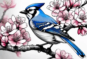 Blue jay on cherry blossoms tattoo for arm tattoo idea