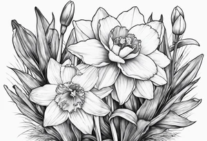Daffodil, water Lily, larkspur, mountain tattoo idea