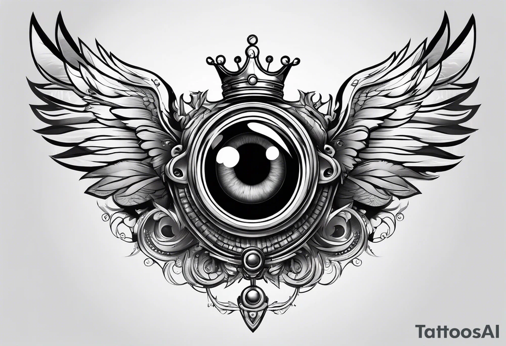 big eye with wings and crown tattoo idea