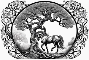 Realistic Horse and Yggdrasil tree tattoo idea
