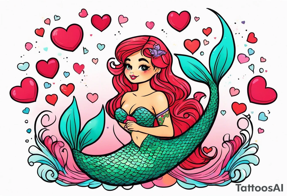 A cute Mermaid with hearts. tattoo idea