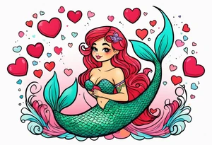 A cute Mermaid with hearts. tattoo idea