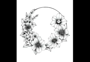 moon-shaped diferent flowers tattoo idea
