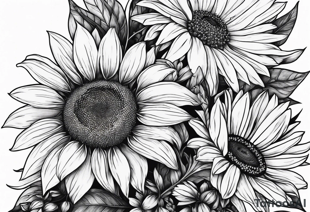 sunflowers, Daisy, wildflower, sleeve half tattoo idea