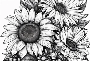 sunflowers, Daisy, wildflower, sleeve half tattoo idea
