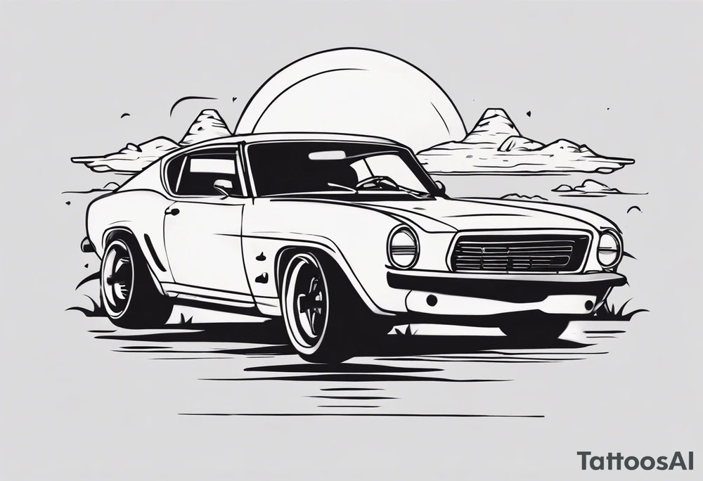 Car infront of sunset tattoo idea