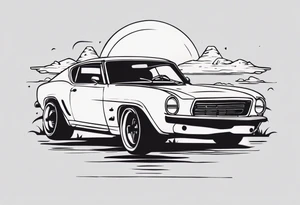 Car infront of sunset tattoo idea