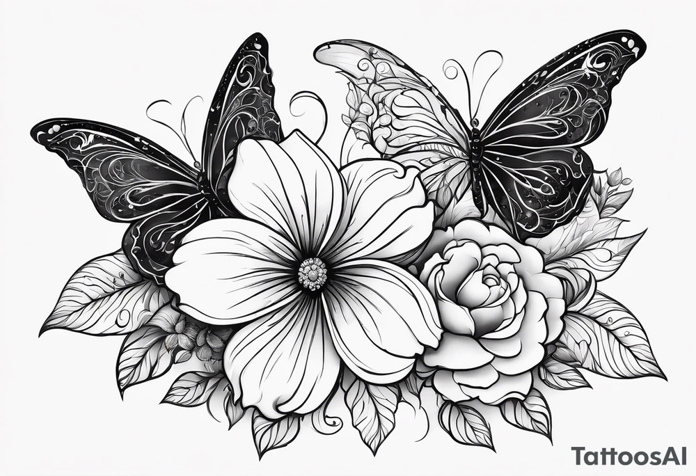 Wavy liquid, flowers, butterflies, energy, divine feminine tattoo idea