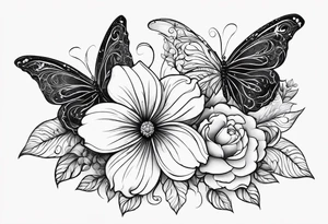 Wavy liquid, flowers, butterflies, energy, divine feminine tattoo idea