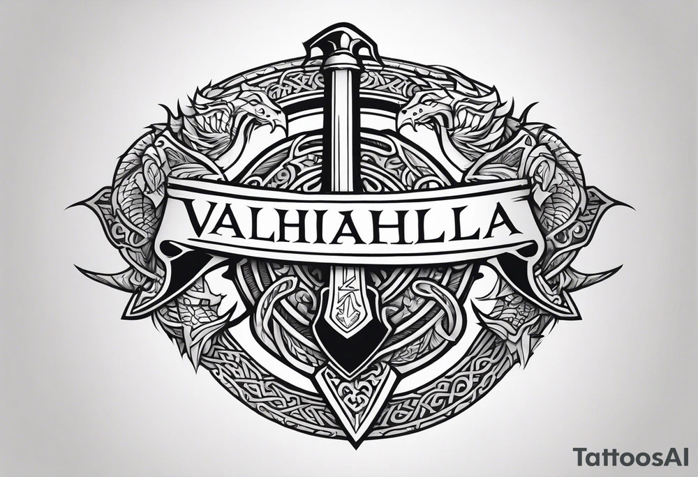 Valhalla sword shield dragon axe tattoo idea